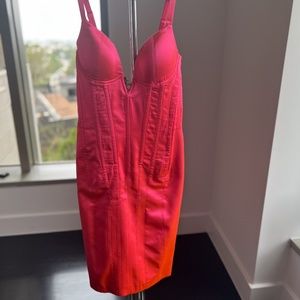 Custom Neon Pink Satin Corset Dress